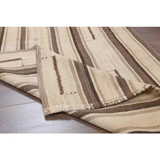 Vintage Turkish Hand-Knotted Wool Cotton Brown Kilim Runner Rug 110x213