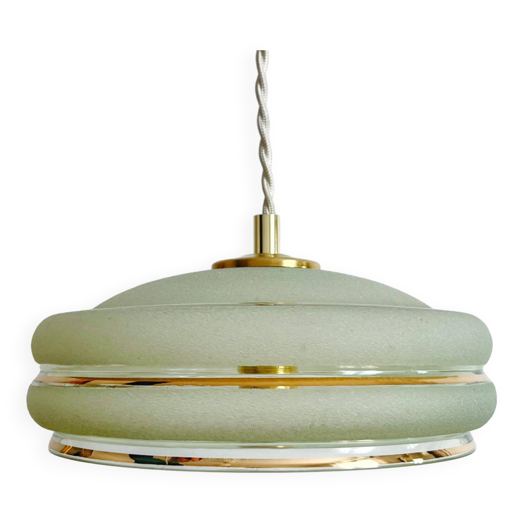 Suspension in green granite glass with gold edging - 4 copies in stock