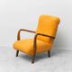 Scandinavian vintage armchair in orange fabric and wood, 1960s modernism
