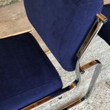 Pair of vintage chrome and blue microfibre armchairs circa 70