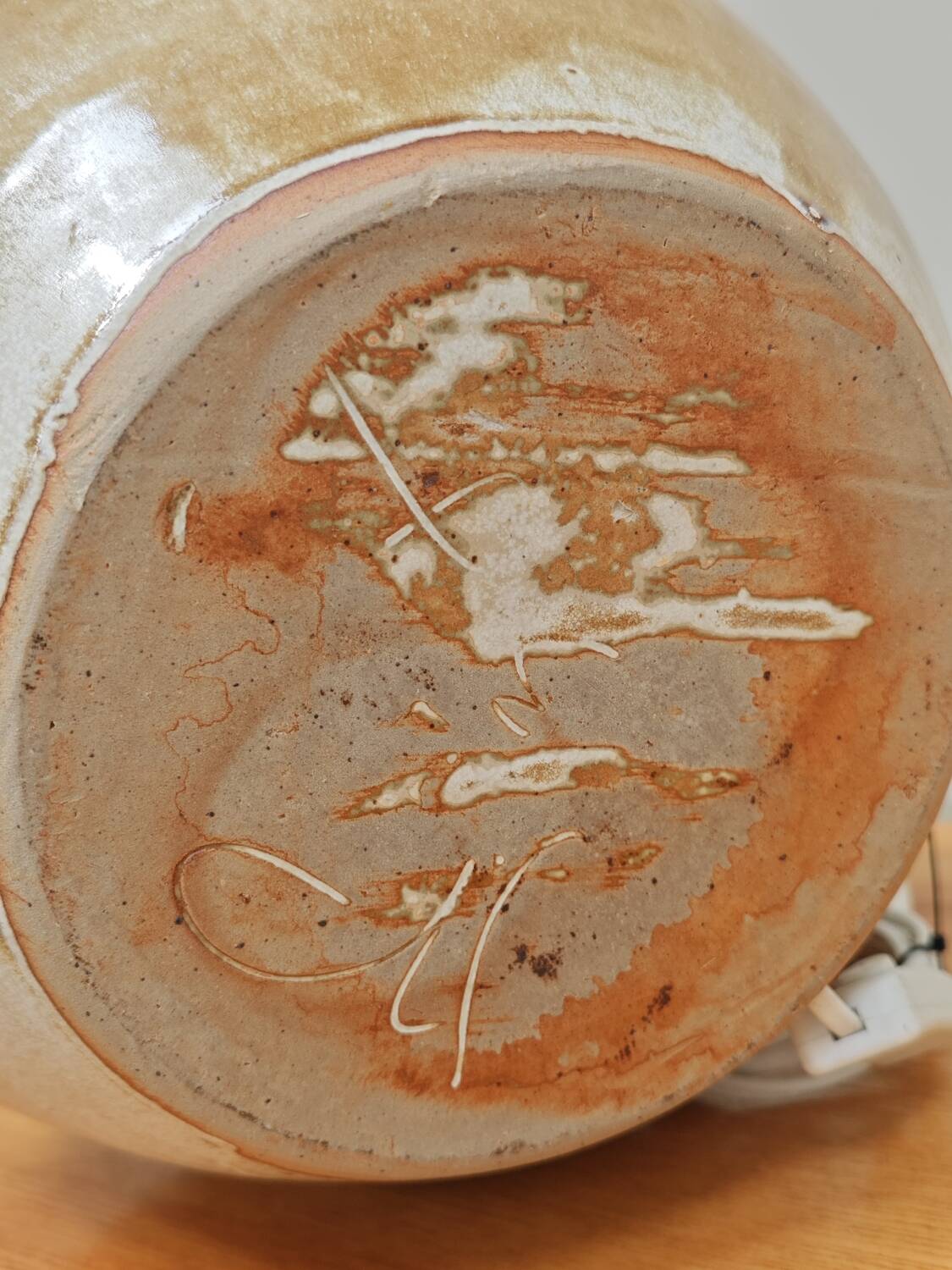 Modernist ceramic sandstone lamp with two handles from the 1950s