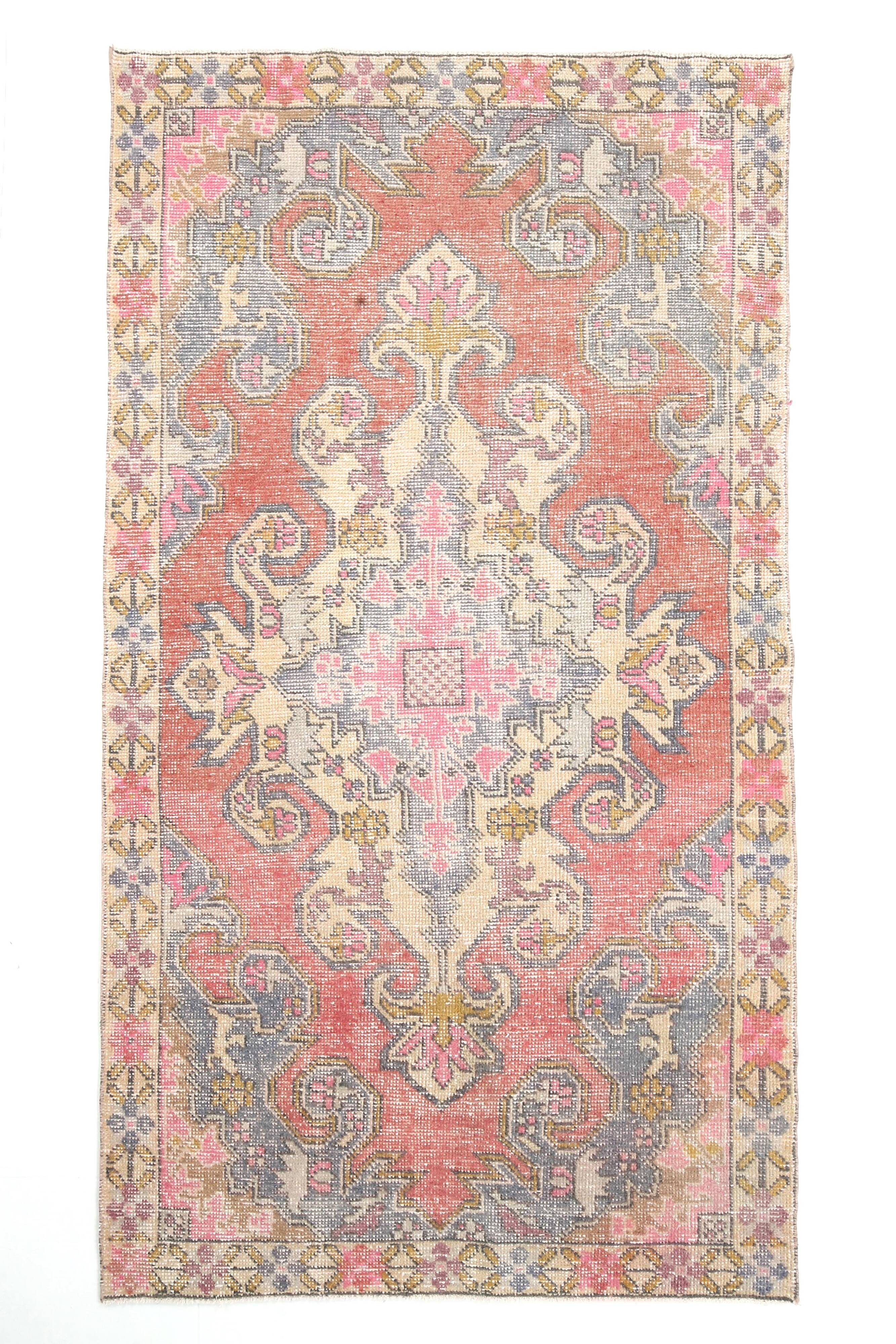 4x8 Rug For Guest Room Red & Pink Vintage Rug, 124x230Cm SK 3780