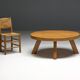 Brutalist Round Coffee Table in Solid Wood, France, 1960s