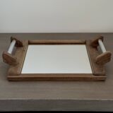 Artisanal Vintage Wooden and Metal Mirror Plateau - Brutalist Design