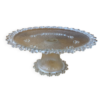 Plat à gâteaux coupe masserini barocco verre moulé rang de perles vint