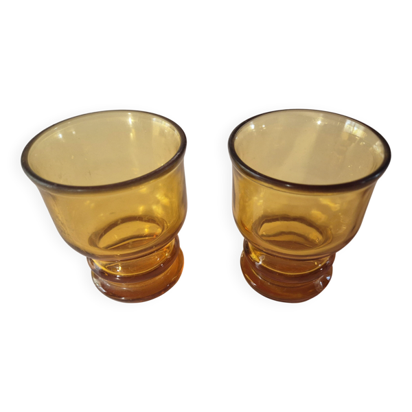 Lot de 2 verres fumé jaune ambré vintage pernod sa