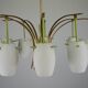 Midcentury 9-Arm Brass Chandelier with  Lacquer & Opaline Glass. Italy 1950