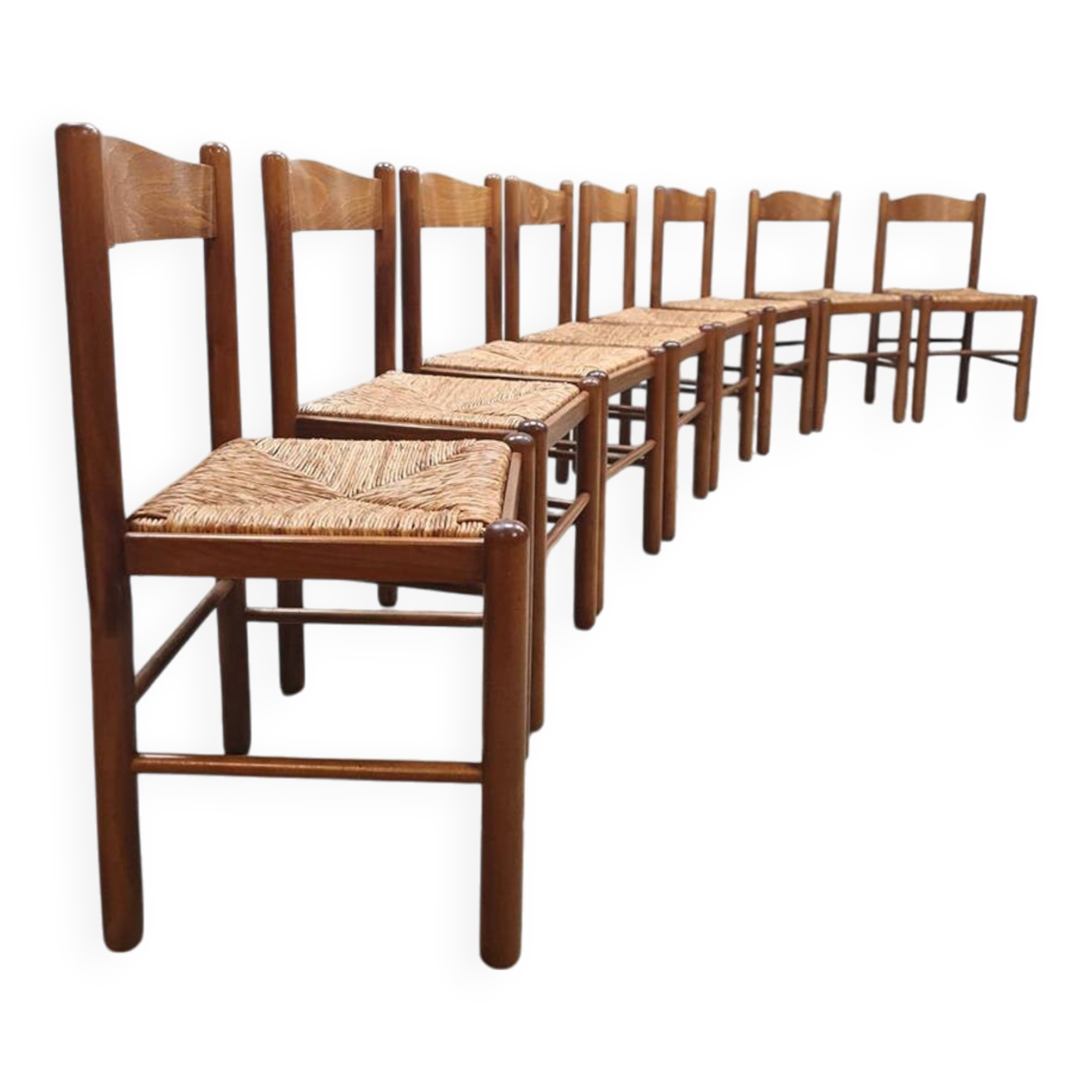 Rustic chalet rush dining chairs vintage 'Wabi Sabi'