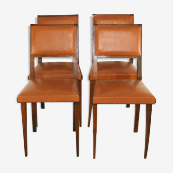 Set of four chairs in wood and leatherette