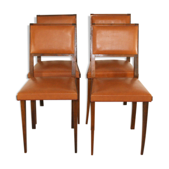 Set of four chairs in wood and leatherette