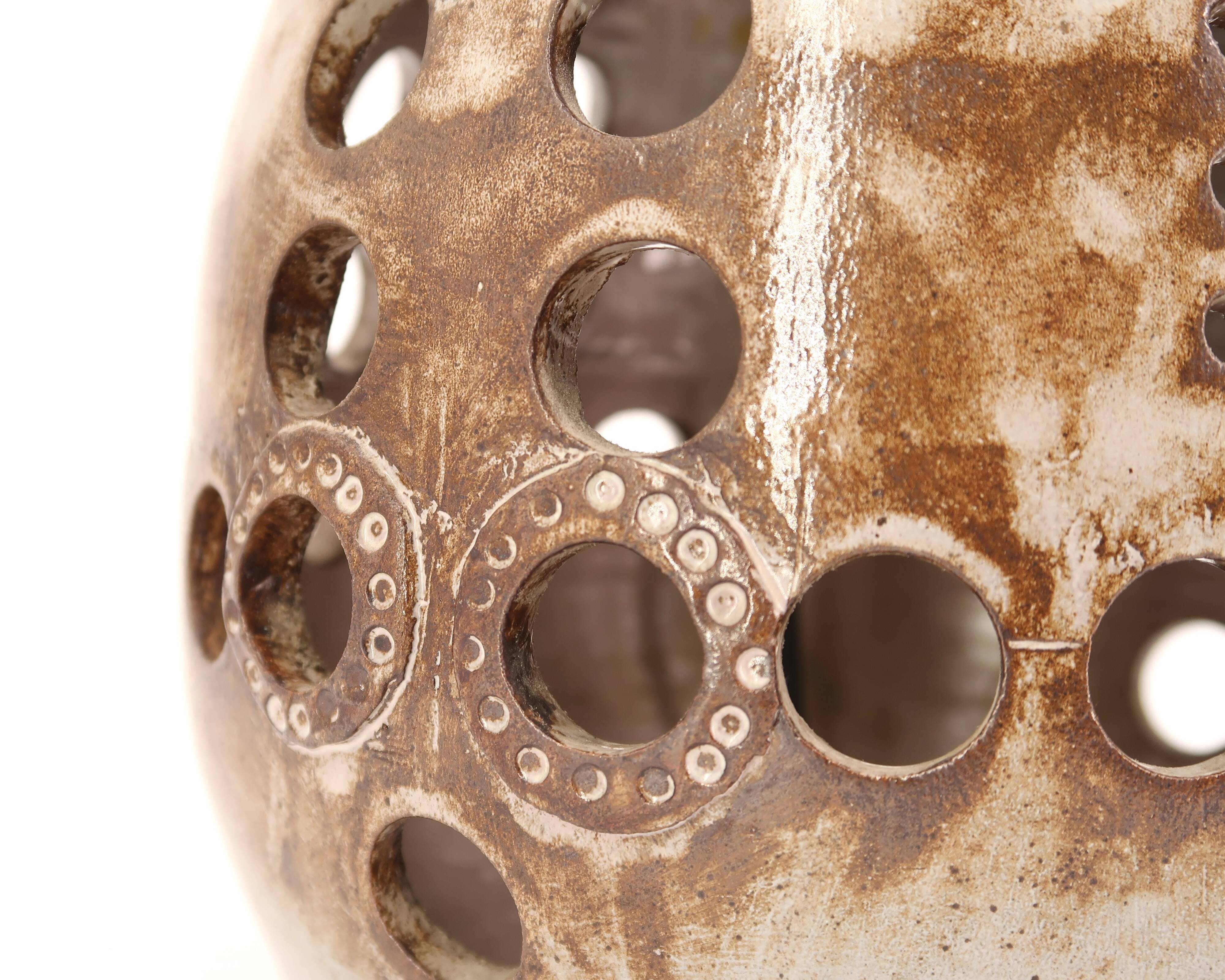 Large brown ceramic lamp signed, 1970s