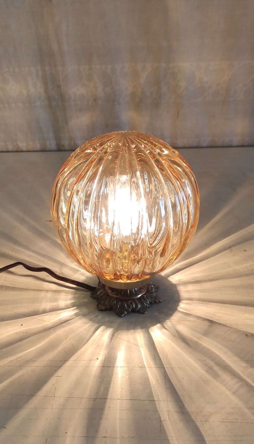 Table lamp with amber glass globe - mid 20th century