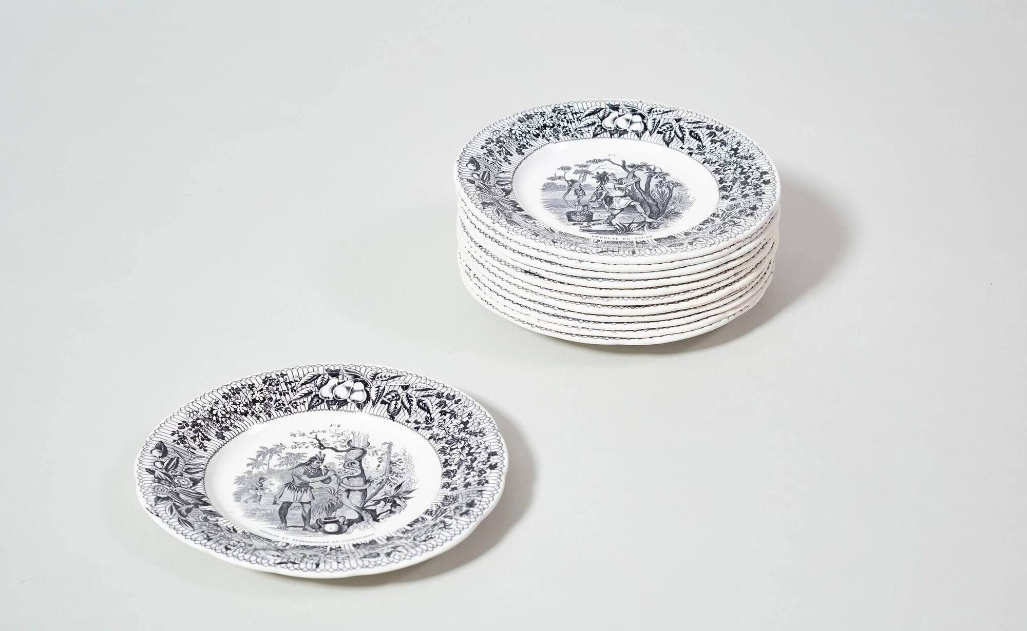 12 x earthenware plates from Creil and Montereau on the theme of harvest.