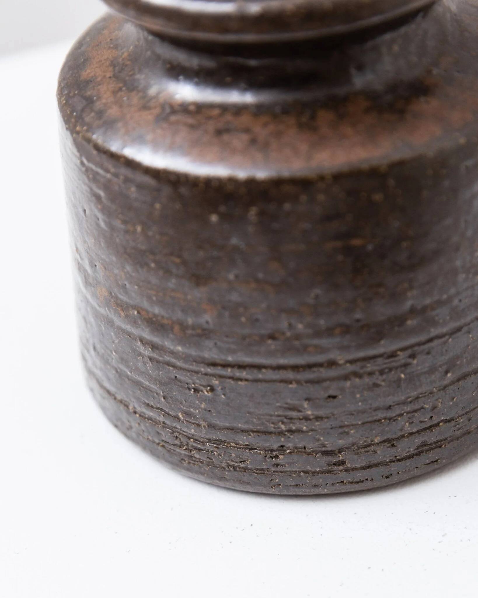 Rudi Stahl Studio Dark Brown Fireclay Stoneware Vase - Organic Mid-Century Ceramic Art, 1960s