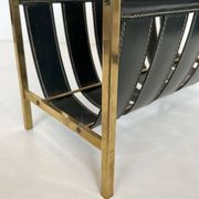 Black Leather Quilted Magazine Holder with Brass Loop Handle. Work
