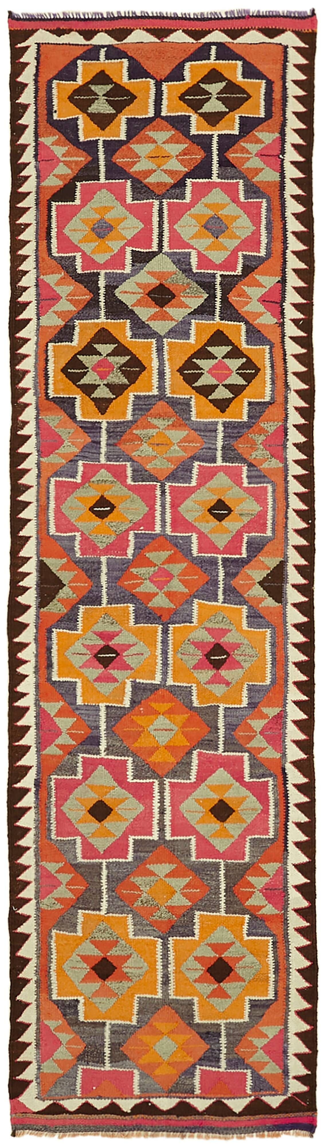 Turkish Handwoven Vintage Herki Kilim 93 cm x 322 cm