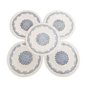 Lot de 5 assiettes à dessert décor fleuri bleu
