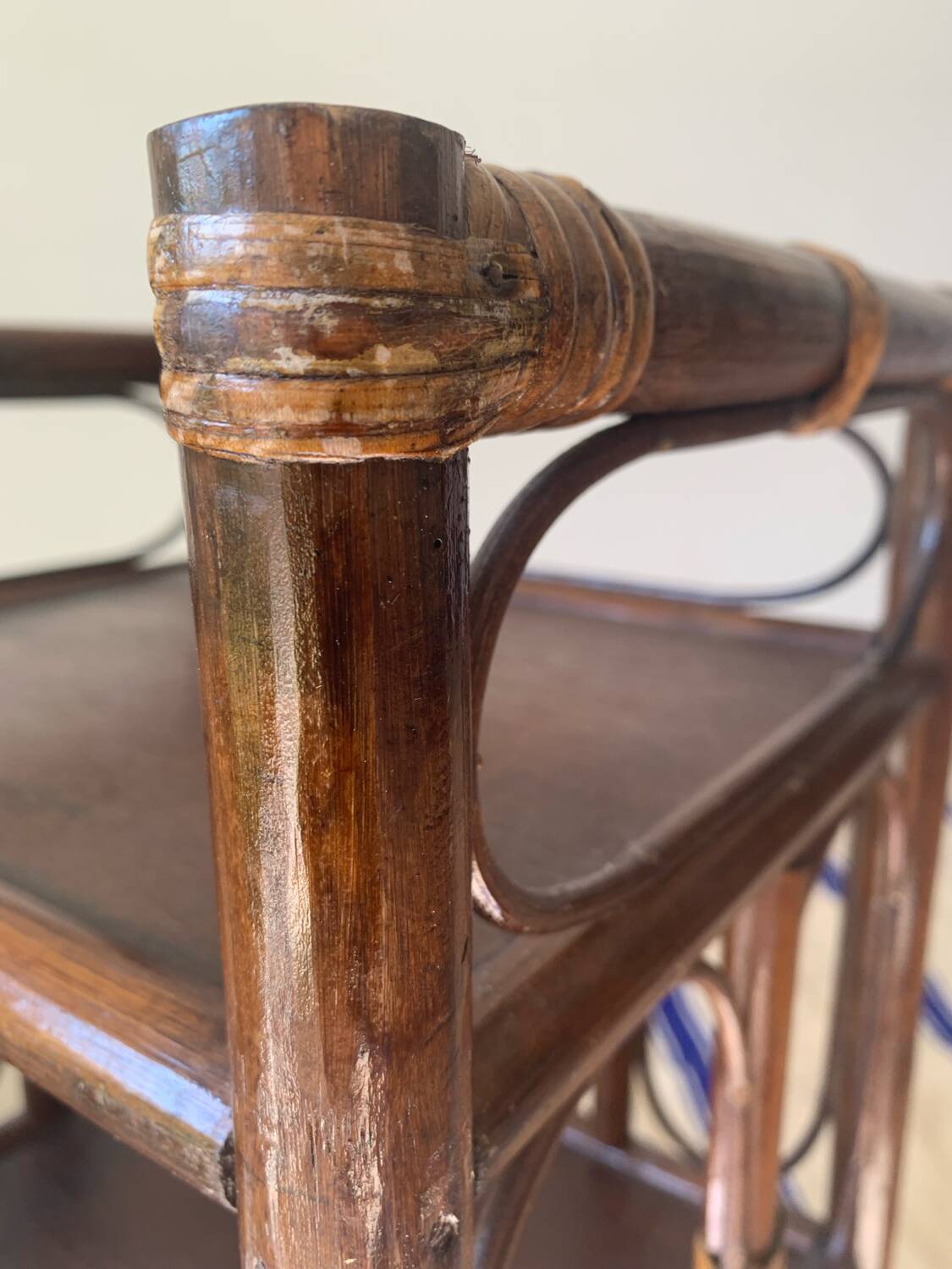 Vintage wooden and rattan side table