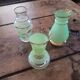 Trio de vases rétro – verre granité vert & doré (années 50/60)