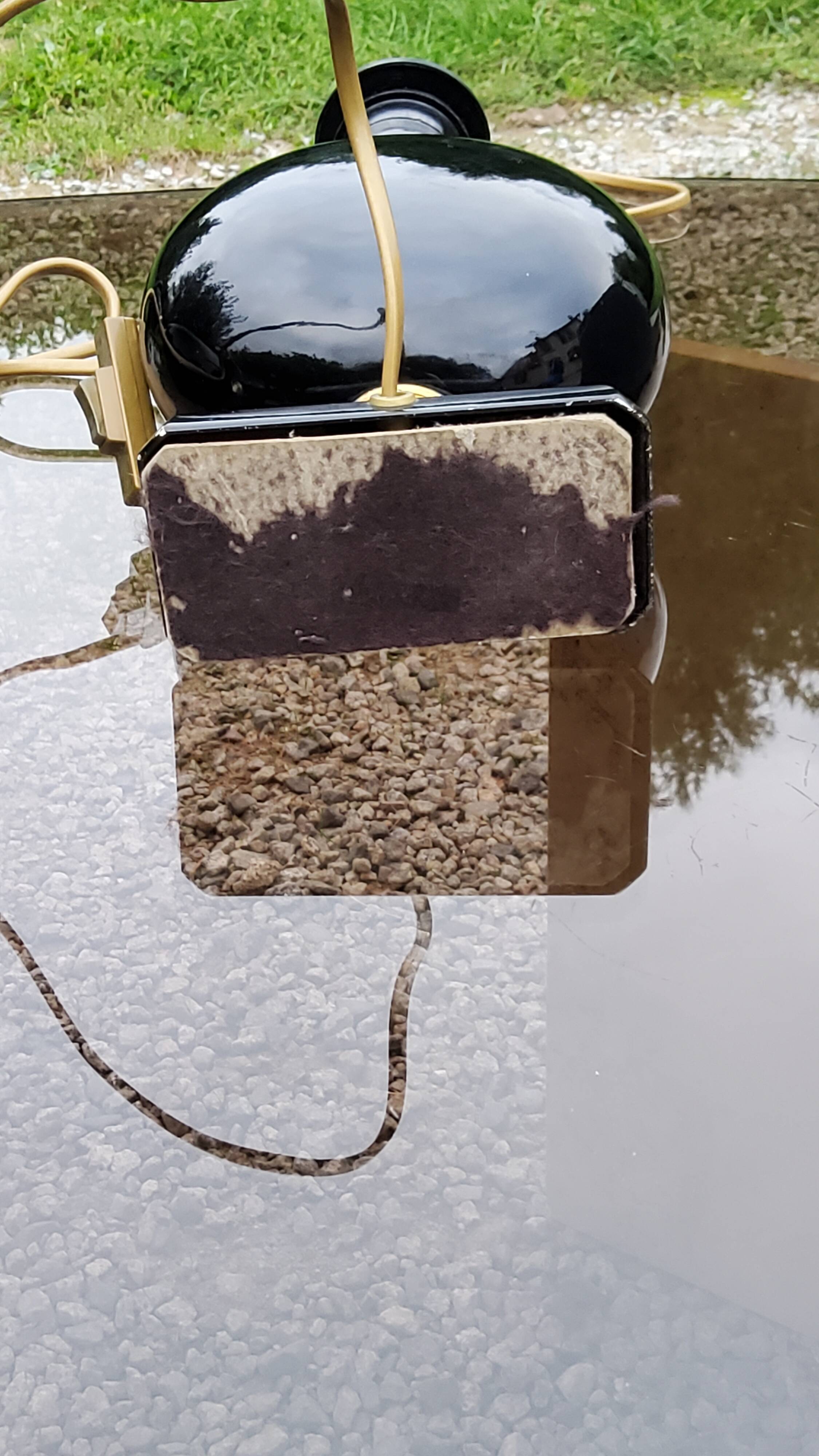 Pair of 70s designer lamps in black ceramic and gold metal