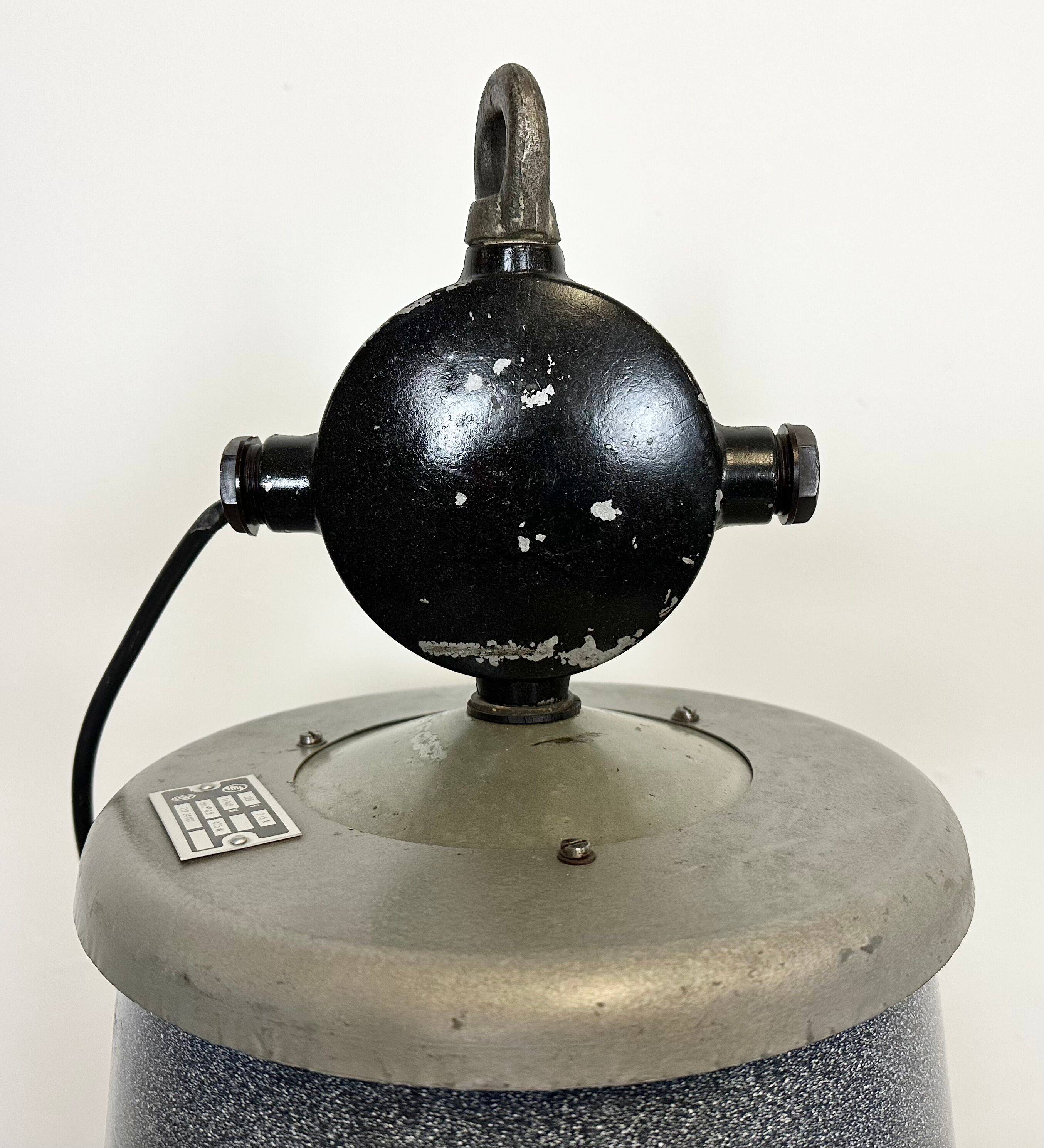 Grey enamel industrial factory lamp from Elektrosvit, 1960s