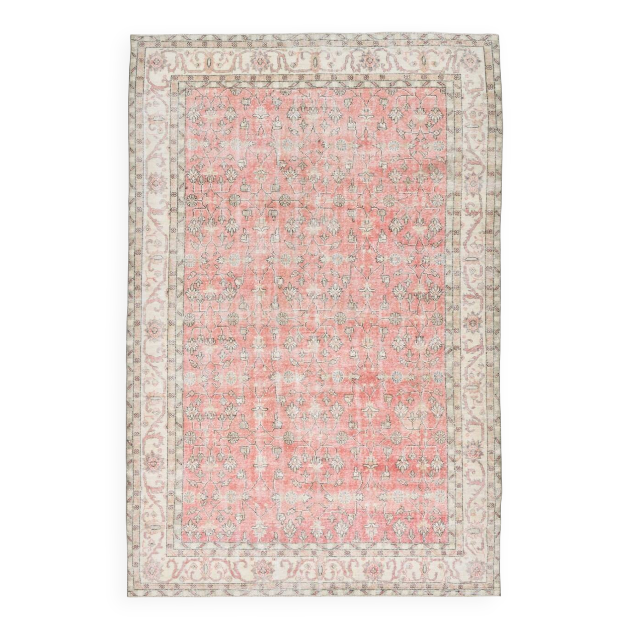 Tapis vintage surdimensionné en laine fait main, couleur pêche pâle, 7 x 11 cm, 219 x 338 cm