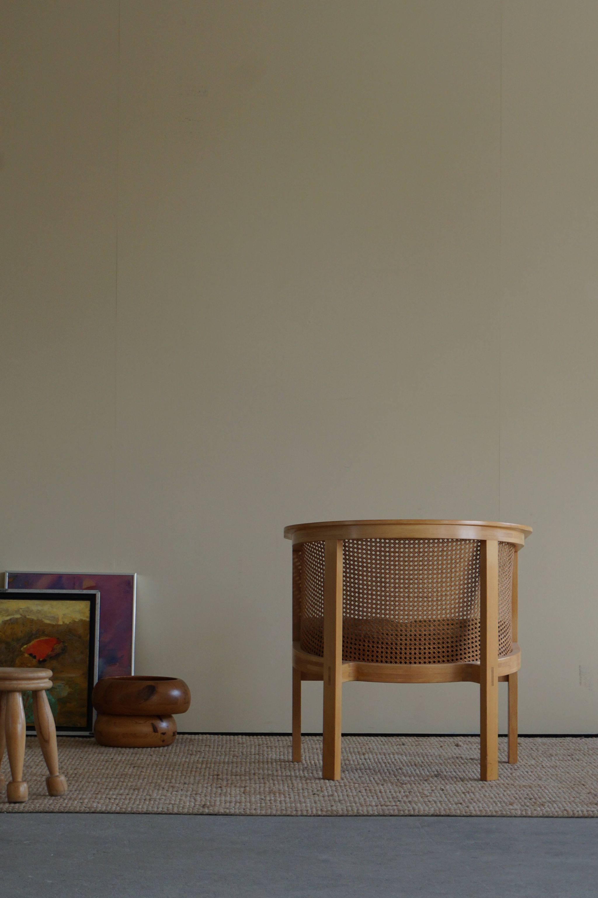 Mid century rud thygesen armchair in cane and leather, king series botium, 1980s
