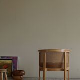Fauteuil Rud Thygesen du milieu du siècle en canne et cuir, King Series Botium, années 1980