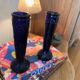 2 vintage cobalt blue pressed glass vases