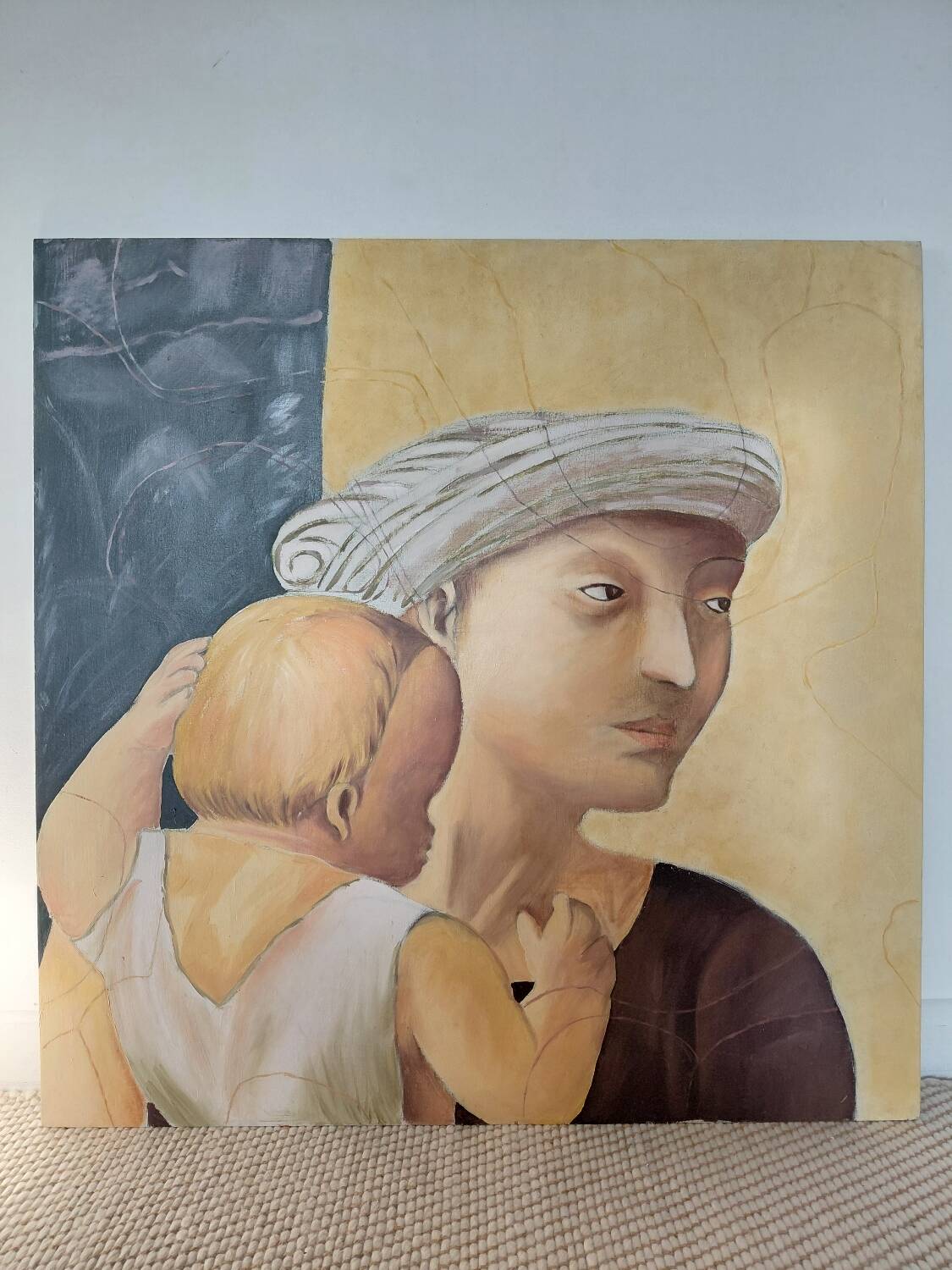 Grand Tableau Tempera (90x90) - Detail of Masaccio - signed F. Leblon