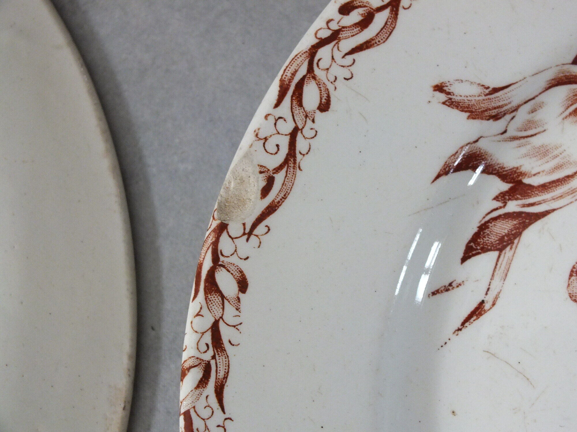 6 Dessert plates in Terre de Fer Lunéville (Tulips?)