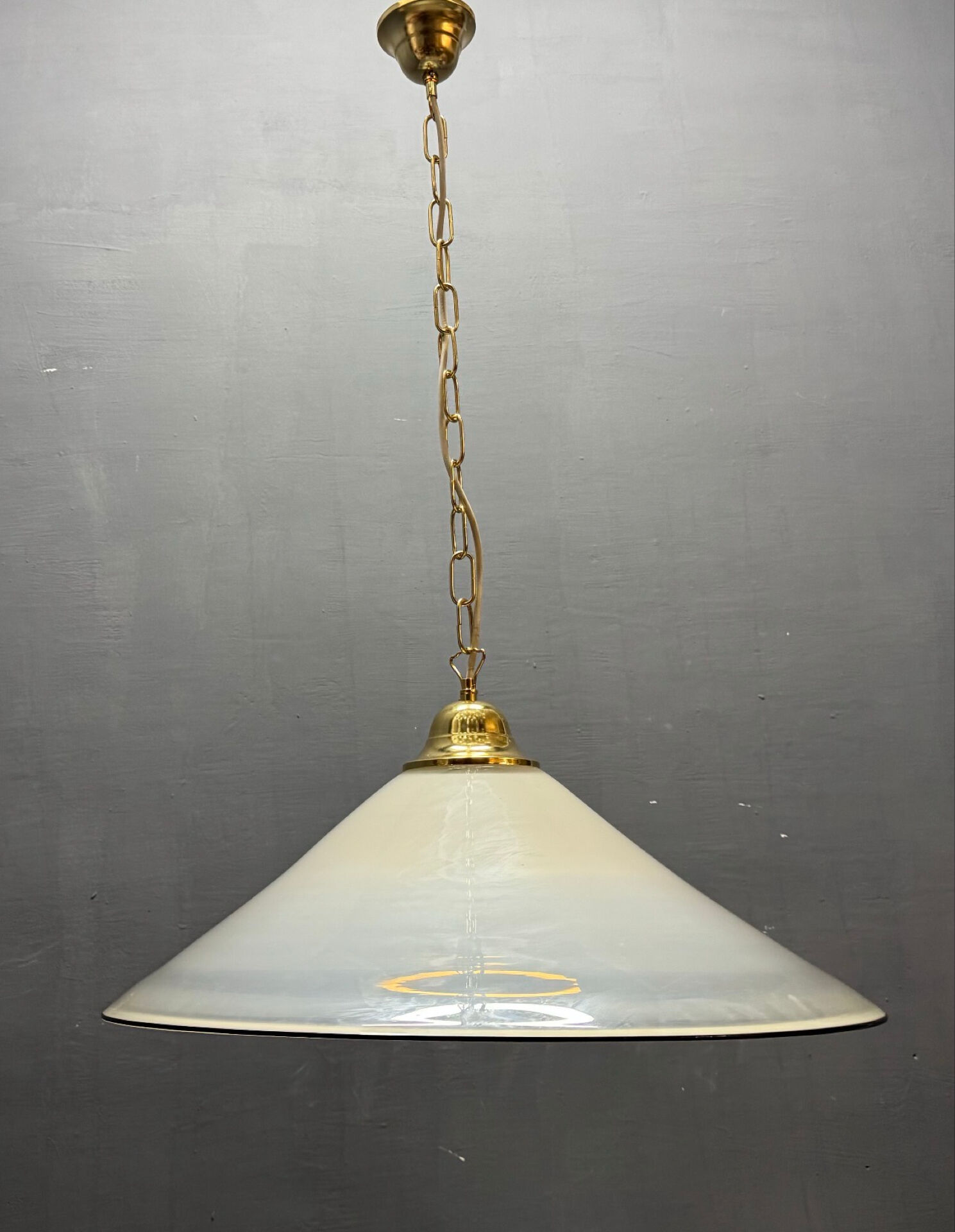 White Murano Glass Pendant Light with Black Rim, Italy, Mid-Century