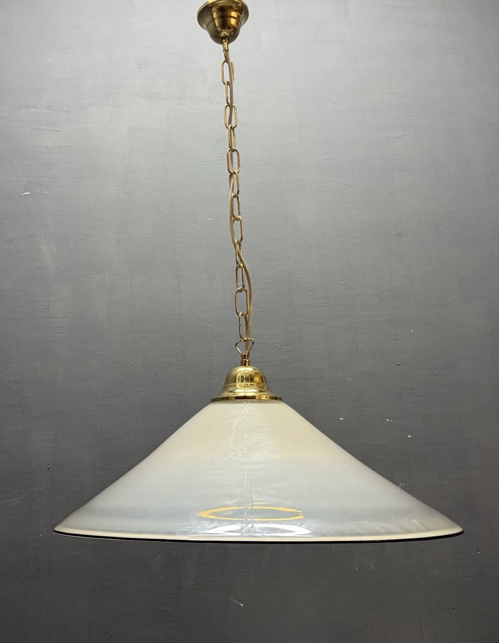 White Murano Glass Pendant Light with Black Rim, Italy, Mid-Century