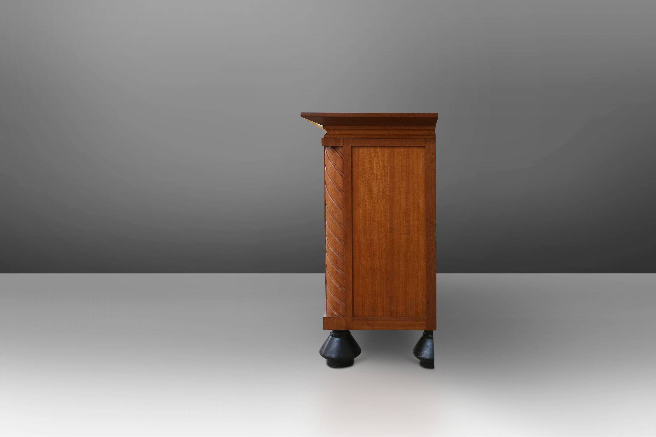 Art Deco brutalist Belgian Oak and Brass Sideboard, 1940s