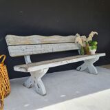 Exterior bench in patinated white solid wood