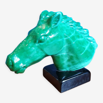 Office paperweight horse head on green base equestrian collection