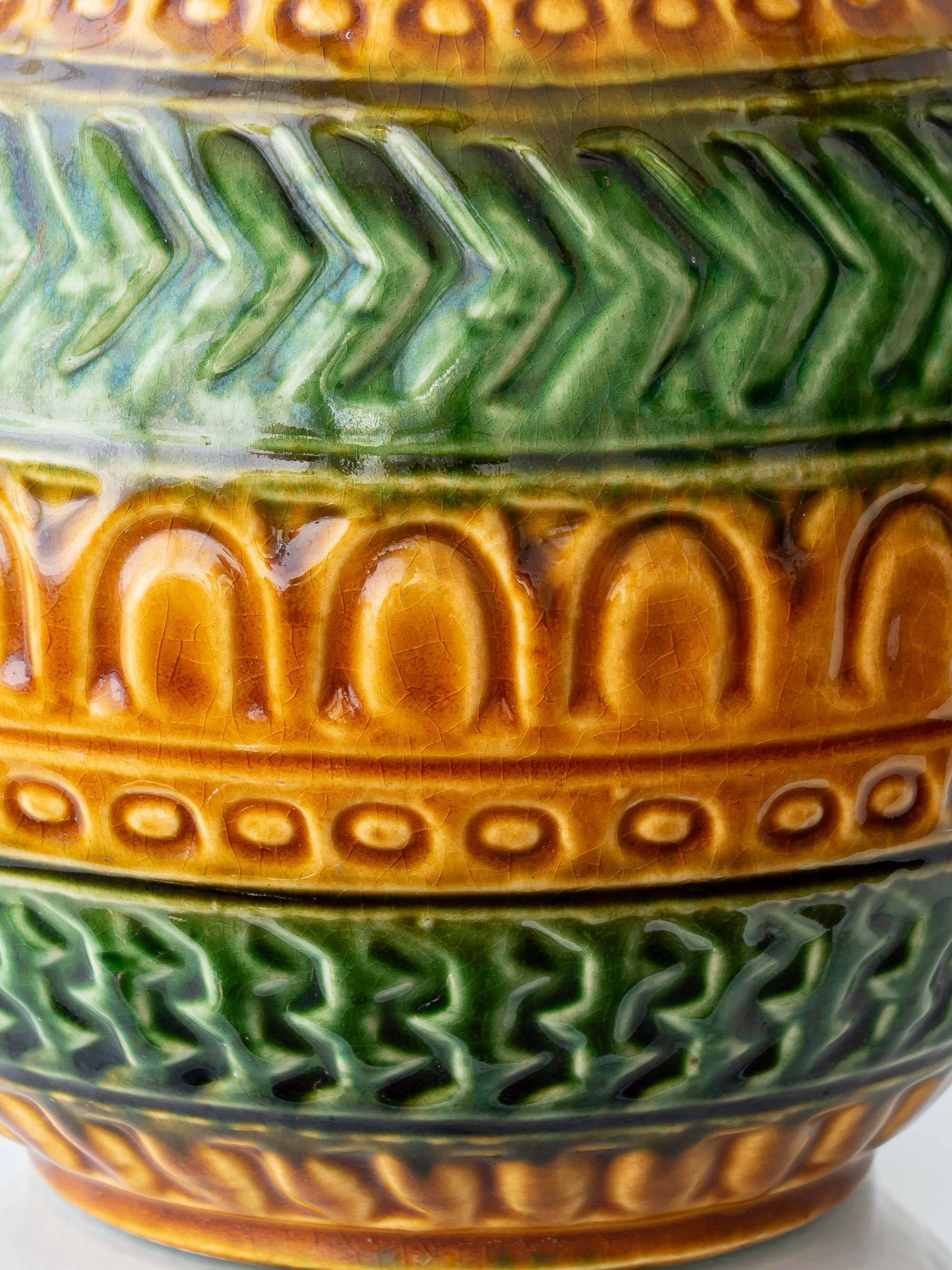 Bitossi Style Table Lamp, Ochre Green Ceramic, Earth Tones, 1960s-1970s
