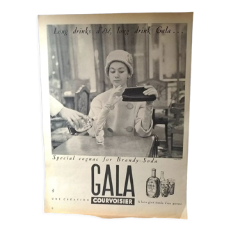 Paper advertisement cognac gala courvoisier woman beautiful illustration from period magazine