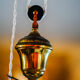 Suspension rises and falls in brass, glass lampshade #holophane