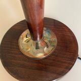 Pair of wooden and white opaline foot lamps