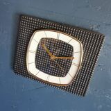 Vintage formica clock rectangular silent wall pendulum "Trophy black reliefs"
