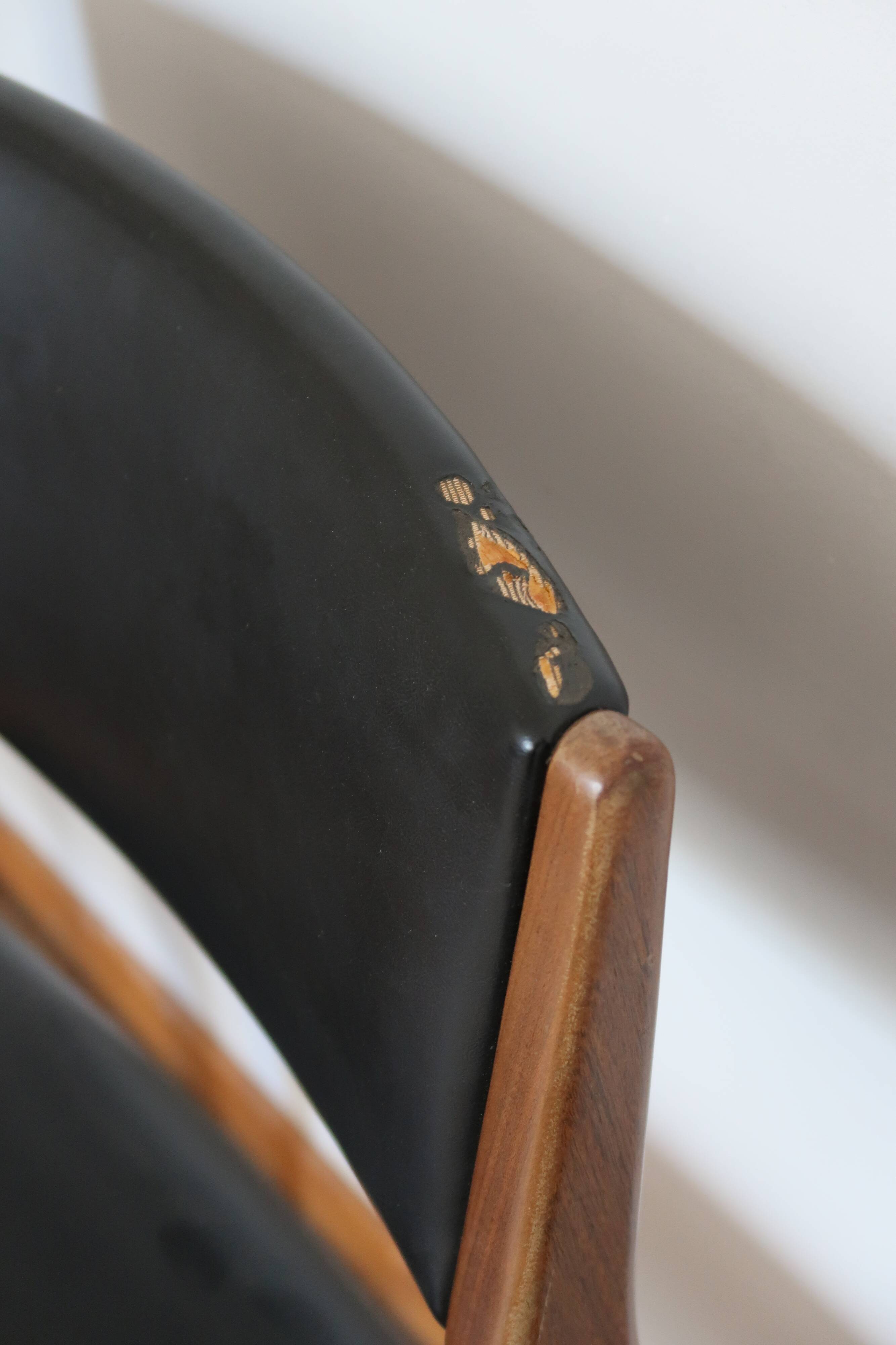 Series of 3 Scandinavian teak and skai chairs