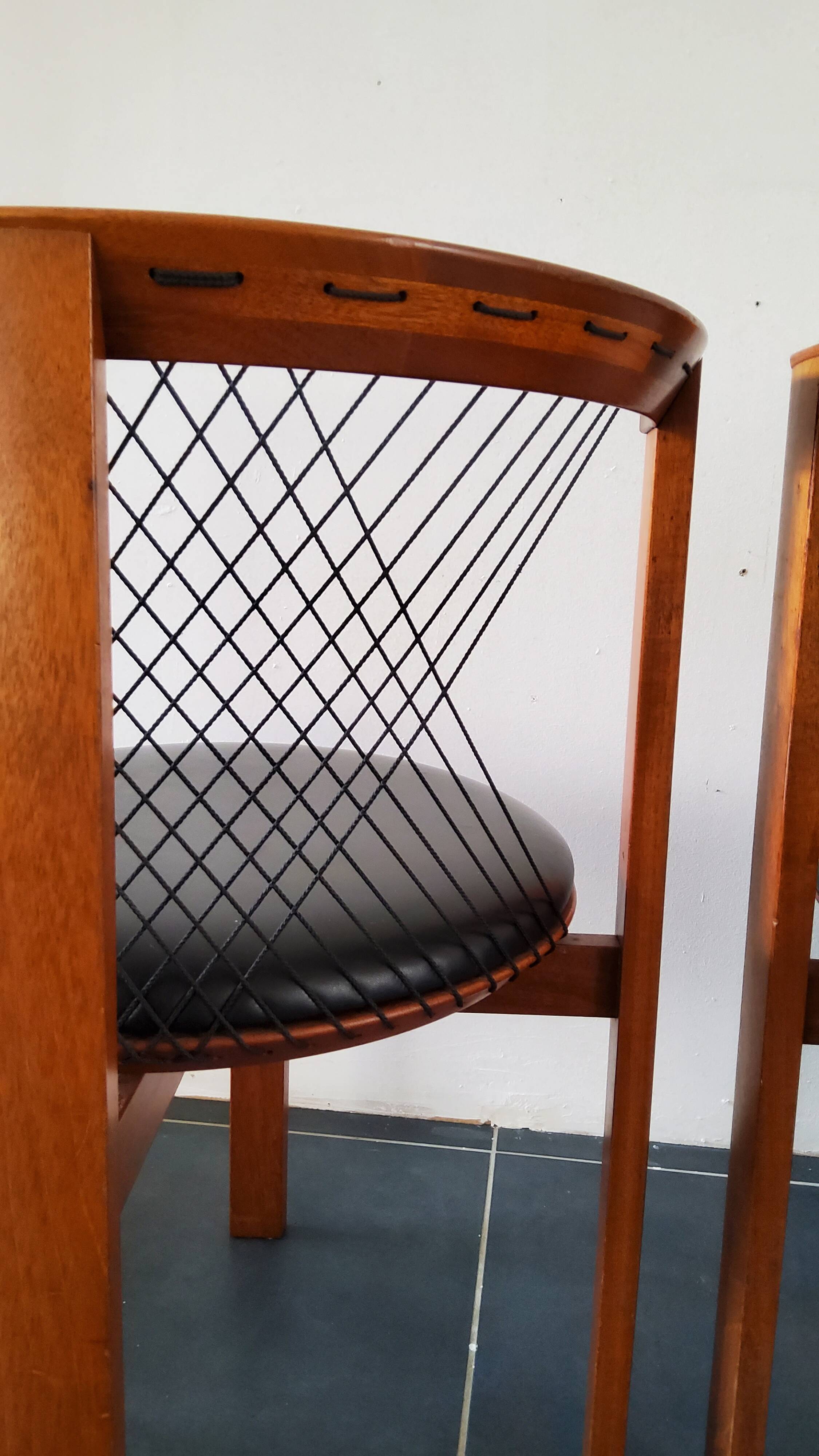 Niels Jorgen Haugesen String wood and leather chairs for Tranekaer, Denmark