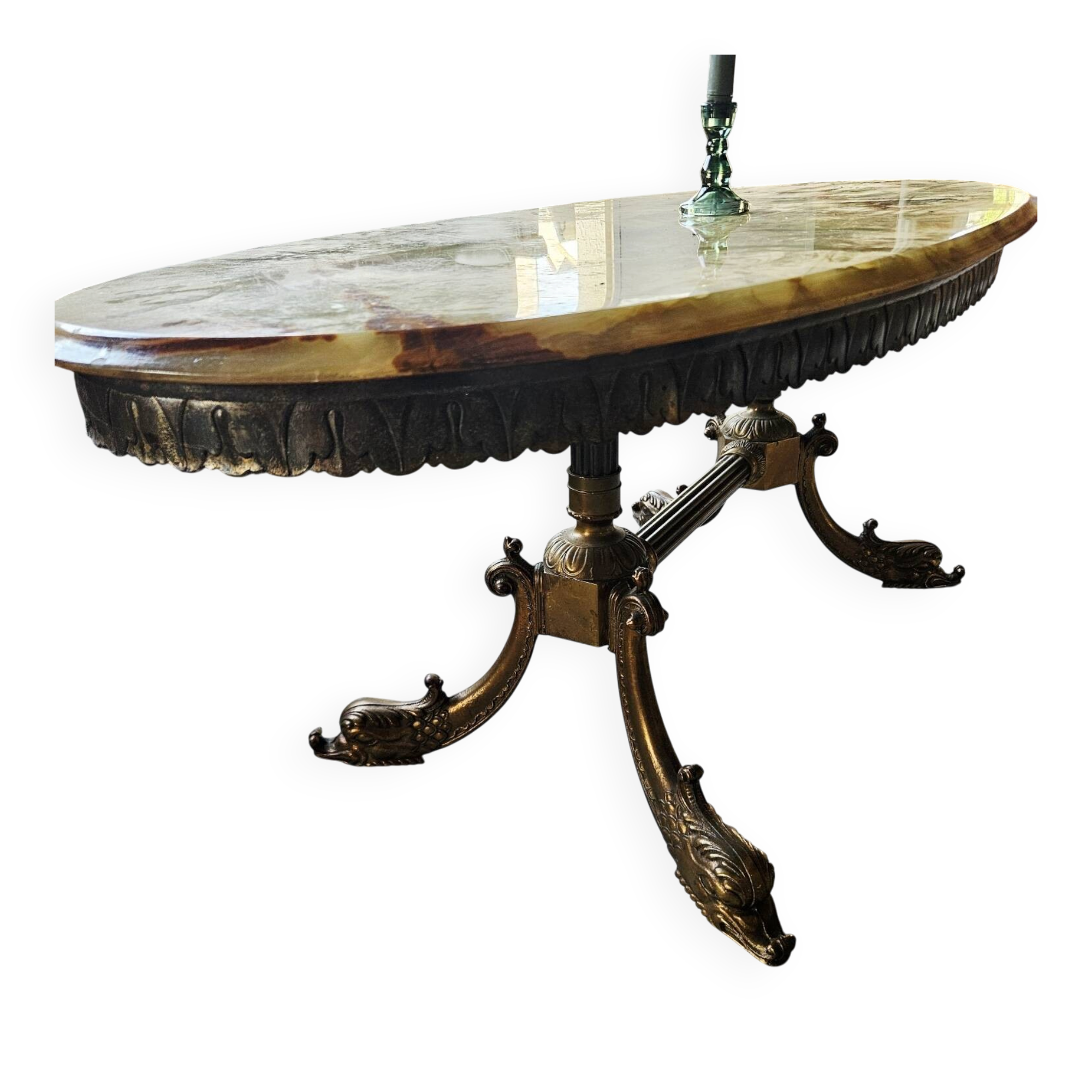 Oval coffee table in onyx and bronze – natural stone top – st