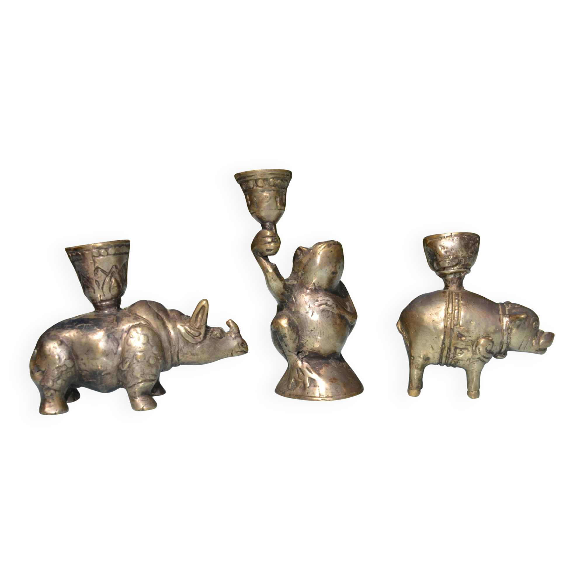 3 animal-shaped bronze candlesticks