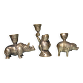 3 bougeoirs animaux en bronze