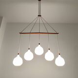 Opaline and Teak Chandelier by Uno and Östen Kristiansson for Luxus
