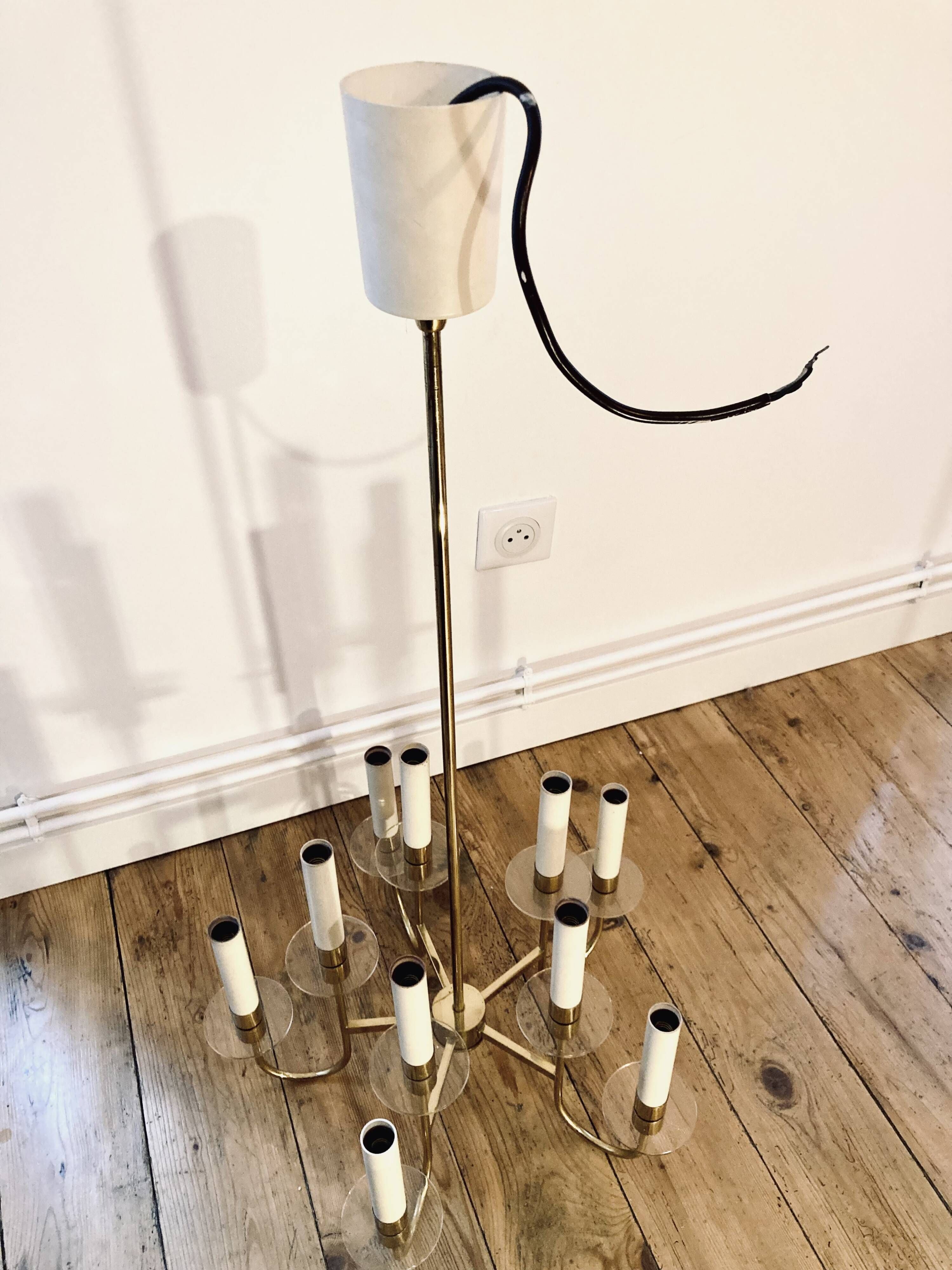Italian chandelier in brass and acrylic glass from the 60s