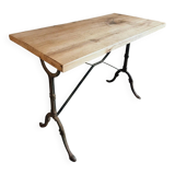 Vintage French bistro table - 1960s/70s cast iron base with solid oak top - retro coffee or wine table