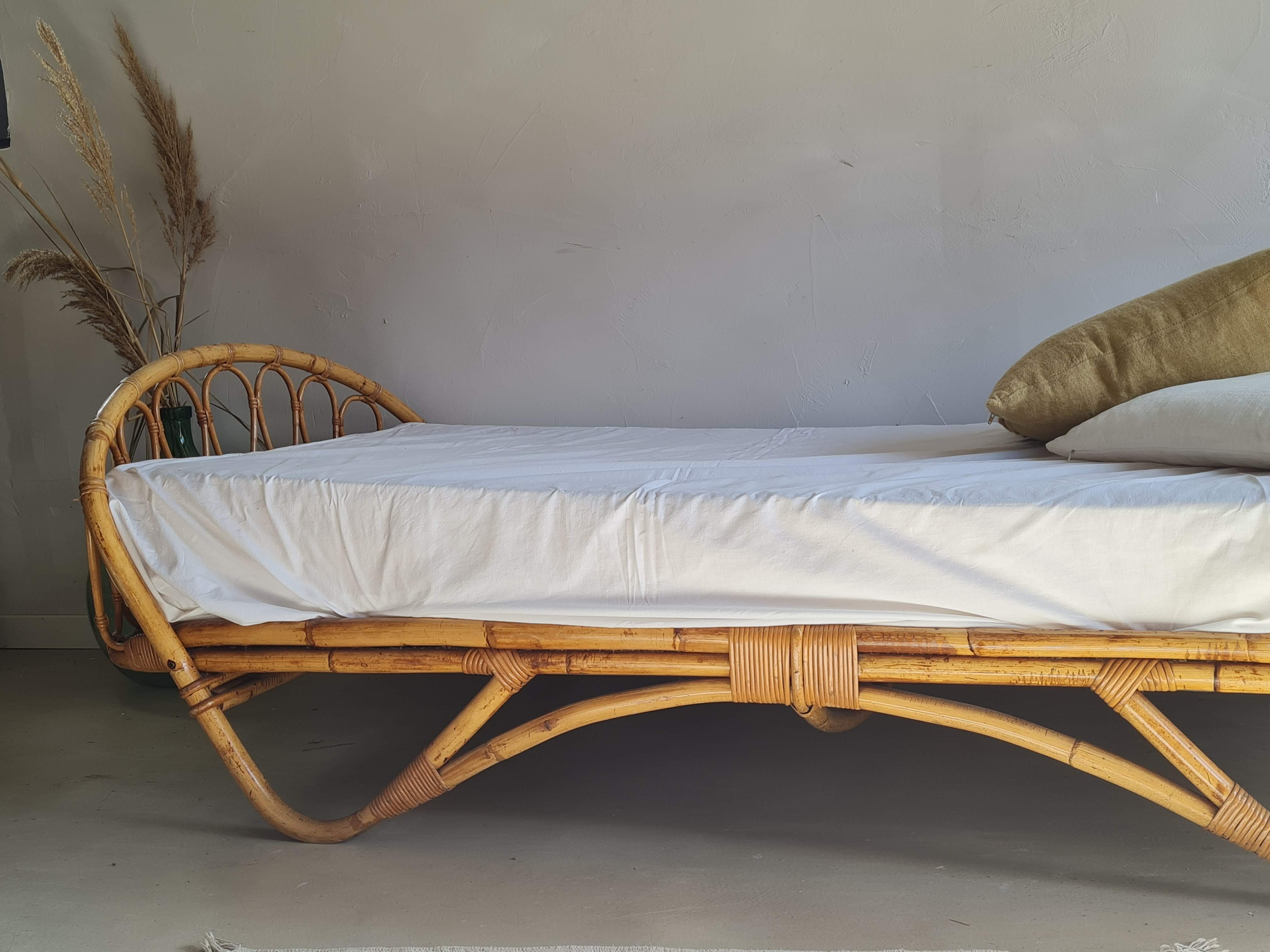 Vintage rattan and wicker bed